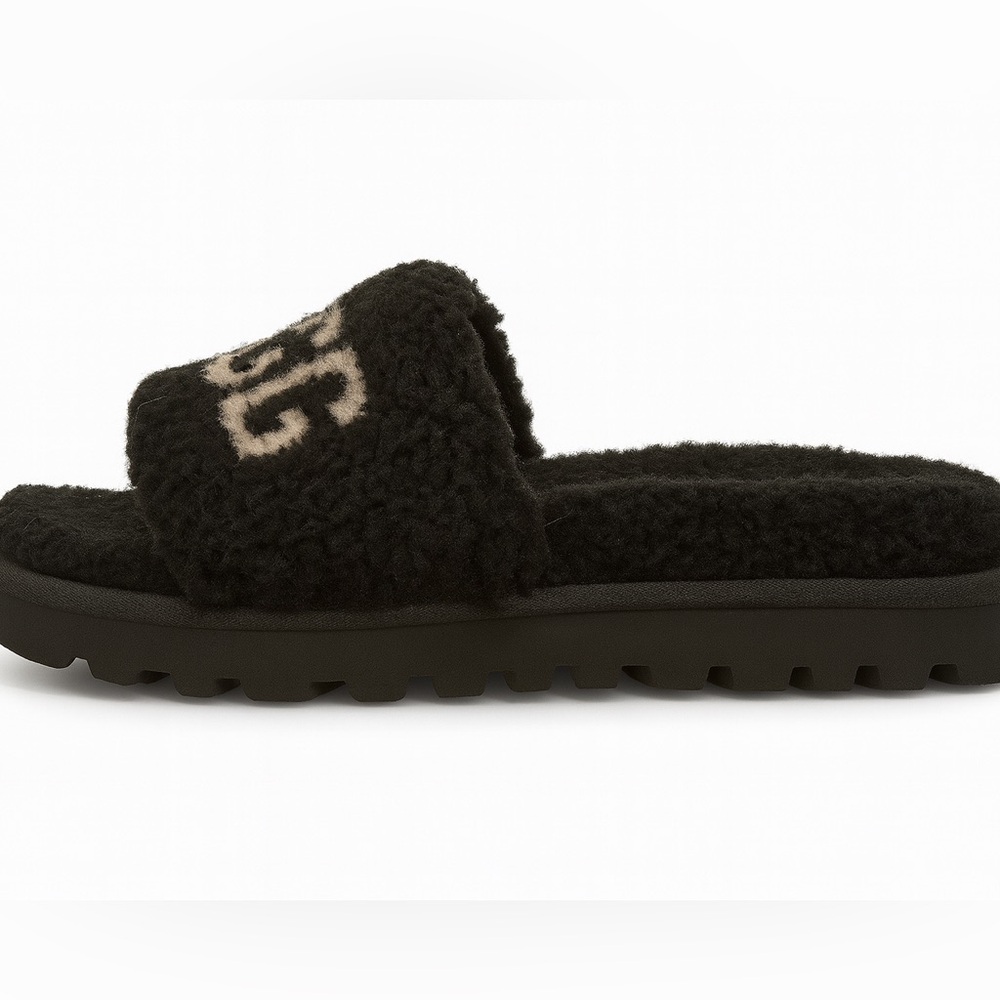 UGG Cozetta Curly Graphic Logo Slippers Black Lug Sole Size 8 - Picture 5 of 7